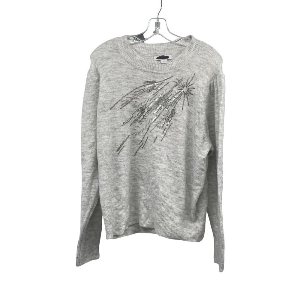 Liz Claiborne Sequined Pullover Sweater Long Sleeve Gray/Multi Size XL Soft